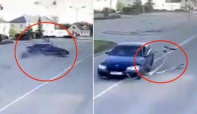 Видео: BMW на большой скорости врезался в фонарный столб и сбежал