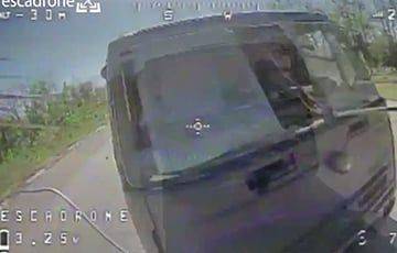 Украинский дрон-камикадзе влетел в лобовое стекло грузовика россиян