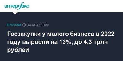 Госзакупки у малого бизнеса в 2022 году выросли на 13%, до 4,3 трлн рублей