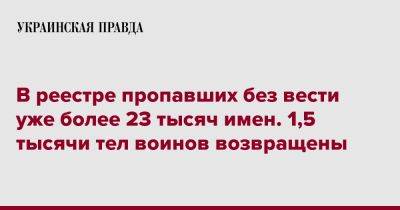 В реестре пропавших без вести уже более 23 тысяч имен. 1,5 тысячи тел воинов возвращены