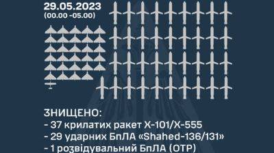 Воздушники сбили 37 крылатых ракет и 29 "Шахедов" за ночь