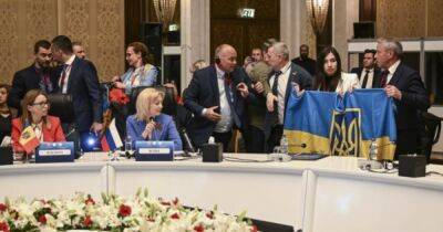 Украинские делегаты в кулуарах саммита ПАЧЭС подрались из-за флага с представителями террористической РФ (ФОТО, ВИДЕО)