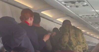 Россияне в военной форме устроили пьяный дебош на борту самолета (видео)