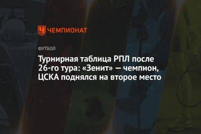 Турнирная таблица РПЛ после 26-го тура: «Зенит» — чемпион, ЦСКА поднялся на второе место
