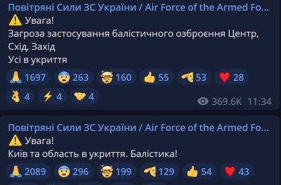 Воздушные силы Украины в реальном времени будут предупреждать о российских атаках (направлениях движения и типы целей) в своем Telegram-канале