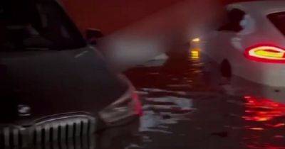 В Киеве из-за сильных дождей затопило паркинг с элитными автомобилями (видео)