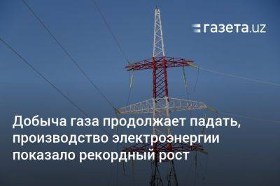 Добыча газа в Узбекистане продолжает падать, производство электроэнергии показало рекордный рост