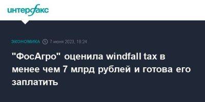 "ФосАгро" оценила windfall tax в менее чем 7 млрд рублей и готова его заплатить
