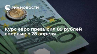 Курс евро на Мосбирже вырос до 89,04 рубля впервые с 28 апреля