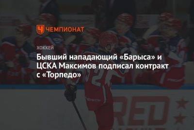Бывший нападающий «Барыса» и ЦСКА Максимов подписал контракт с «Торпедо»
