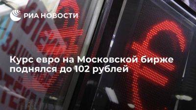 Курс евро на Московской бирже поднялся до 102 рублей впервые с 6 июля