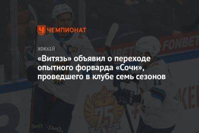 «Витязь» объявил о переходе опытного форварда «Сочи», проведшего в клубе семь сезонов