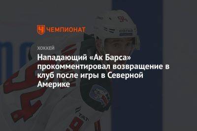 Дмитрий Яшкин - Нападающий «Ак Барса» прокомментировал возвращение в клуб после игры в Северной Америке - championat.com - Россия