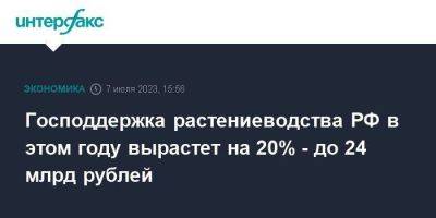 Господдержка растениеводства РФ в этом году вырастет на 20% - до 24 млрд рублей