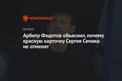 Арбитр Федотов объяснил, почему красную карточку Сергея Семака не отменят