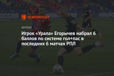 Игрок «Урала» Егорычев набрал 6 баллов по системе гол+пас в последних 6 матчах РПЛ