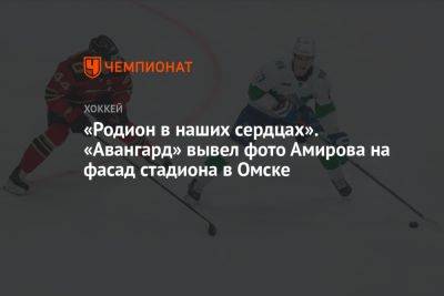 «Родион в наших сердцах». «Авангард» вывел фото Амирова на фасад стадиона в Омске