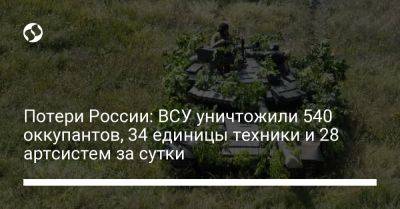 Потери России: ВСУ уничтожили 540 оккупантов, 34 единицы техники и 28 артсистем за сутки