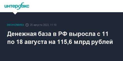 Денежная база в РФ выросла с 11 по 18 августа на 115,6 млрд рублей