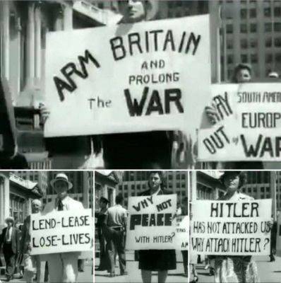 В США выступали против ленд-лиза и призывали к миру с Гитлером – плакаты времен Второй мировой войны – фото