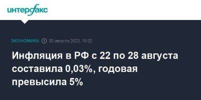 Инфляция в РФ с 22 по 28 августа составила 0,03%, годовая превысила 5%