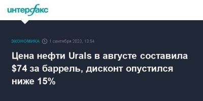 Цена нефти Urals в августе составила $74 за баррель, дисконт опустился ниже 15%