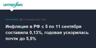 Инфляция в РФ с 5 по 11 сентября составила 0,13%, годовая ускорилась почти до 5,5%