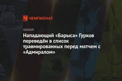 Нападающий «Барыса» Гурков переведён в список травмированных перед матчем с «Адмиралом»