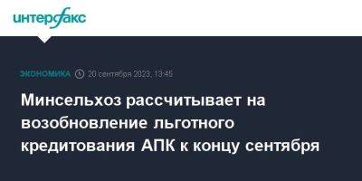 Минсельхоз рассчитывает на возобновление льготного кредитования АПК к концу сентября