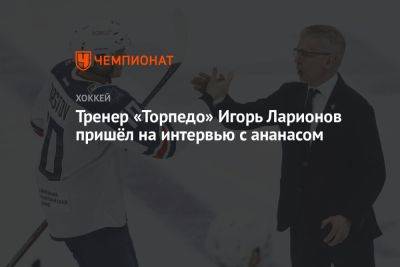 Тренер «Торпедо» Игорь Ларионов пришёл на интервью с ананасом
