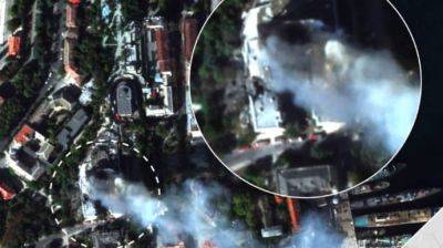 В сети появились спутниковые снимки горящего штаба Черноморского флота