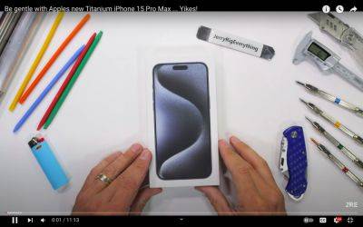 Титановый iPhone 15 Pro Max провалил тест на прочность JerryRigEverything, заднее стекло дало трещину