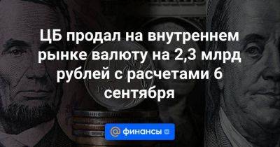 ЦБ продал на внутреннем рынке валюту на 2,3 млрд рублей с расчетами 6 сентября