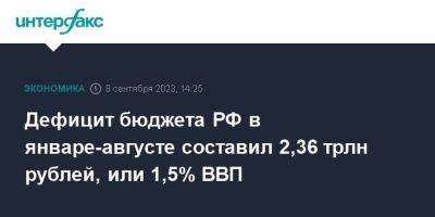 Дефицит бюджета РФ в январе-августе составил 2,36 трлн рублей, или 1,5% ВВП