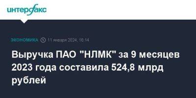 Выручка ПАО "НЛМК" за 9 месяцев 2023 года составила 524,8 млрд рублей