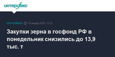 Закупки зерна в госфонд РФ в понедельник снизились до 13,9 тыс. т