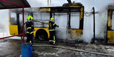 В Киеве на Троещине прямо на остановке сгорел троллейбус. Причиной пожара мог стать поджог