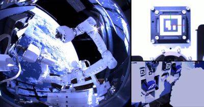 Gitai: Робот в космосе устанавливает панель за пределами "ISS", Международной космической станции