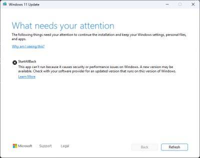 Microsoft блокирует обновления сборок Windows 11 в системах с помощью StartAllBack