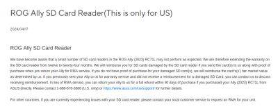 Asus в США продлила гарантию на консоль ROG Ally и возместит ущерб за поврежденные SD-карты