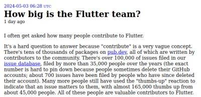 Иэн Хиксон попытался оценить количество участников проекта Flutter и получил 94 357 за всю историю фреймворка
