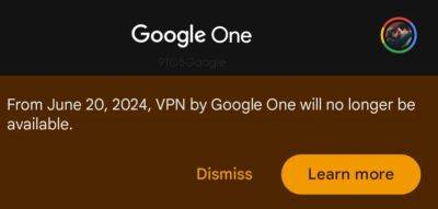 Google сообщила об отключении с 20 июня 2024 года опции VPN в сервисе One