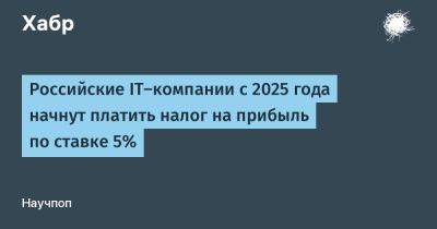 Российские IT-компании с 2025 года начнут платить налог на прибыль по ставке 5%