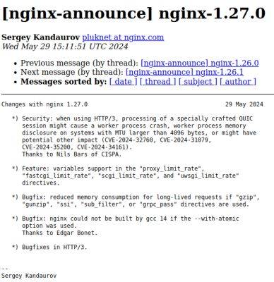 Вышел nginx 1.27.0
